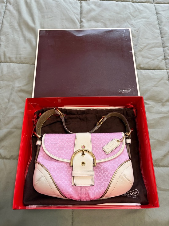 Coach Handbags - Coach Pink Signature Canvas Shoulderbag/Hobo with Cream Trim